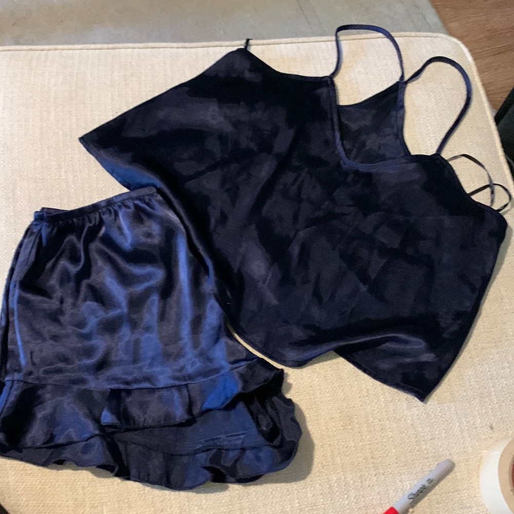Lulu's Navy Blue Satin Pajama Set